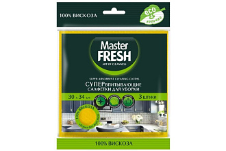 Салфетка Супер впитывающая д/уборки (вискоза) 30*34см 3шт Master Fresh